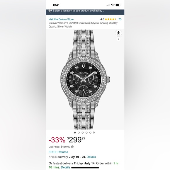 Ladies' Bulova Crystal Accent Watch with Black Dial - Picture 5 of 5